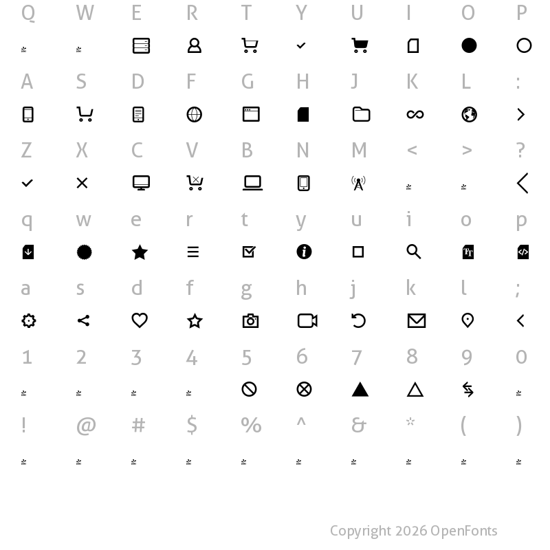 Character Map of FONTSPRING DEMO - Aquawax Pro Pictograms Medium Regular