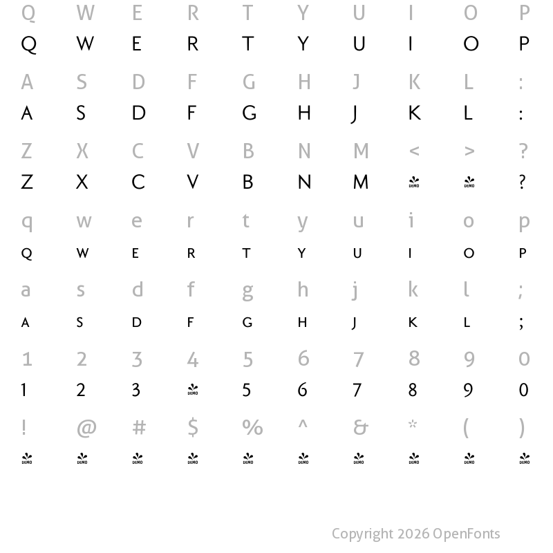 Character Map of FONTSPRING DEMO - Aragon Sans SC Regular