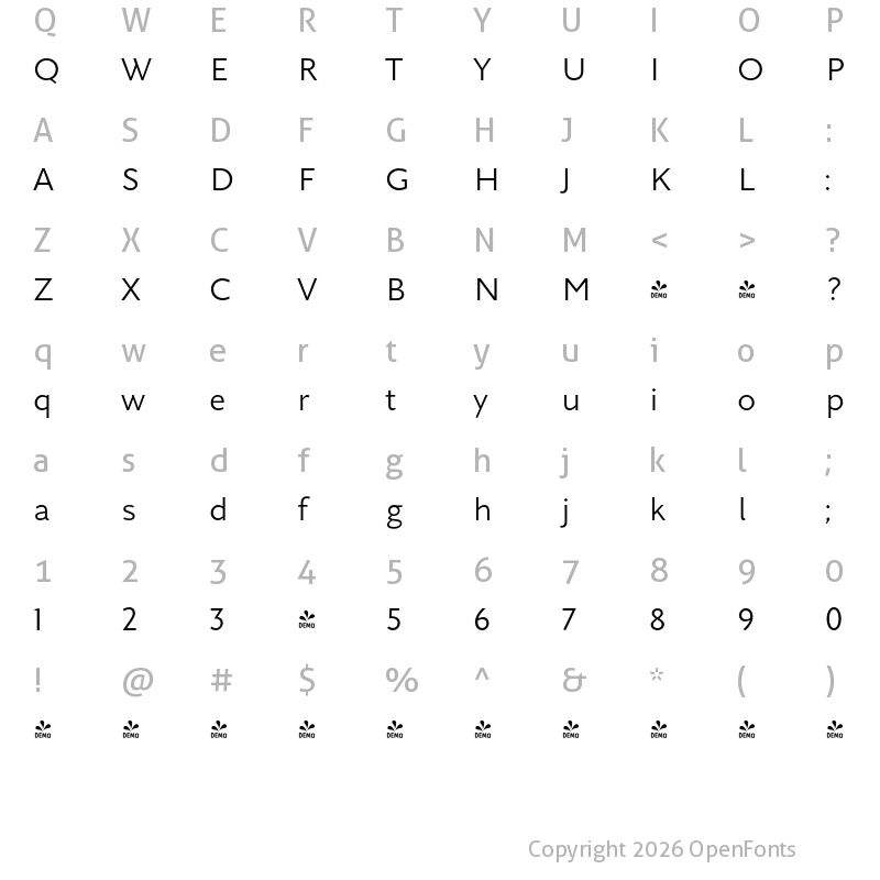 Character Map of FONTSPRING DEMO - Arazati Clarita Expandida Regular