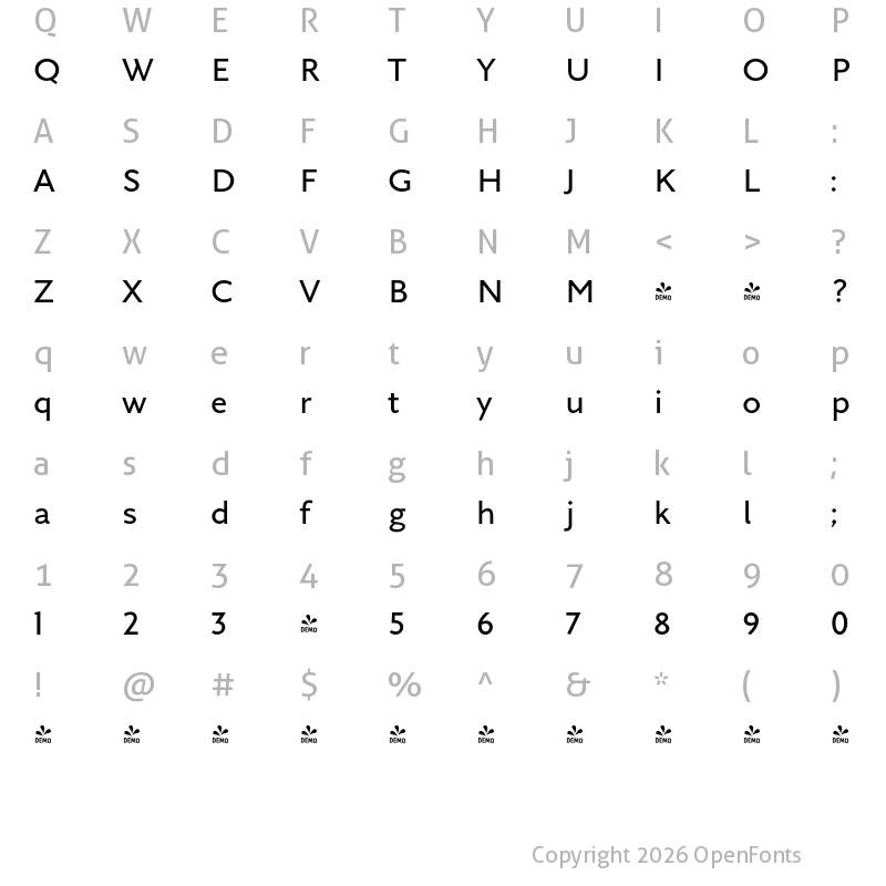 Character Map of FONTSPRING DEMO - Arazati Expandida Regular