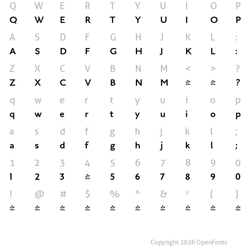Character Map of FONTSPRING DEMO - Arazati Negrita Expandida Regular