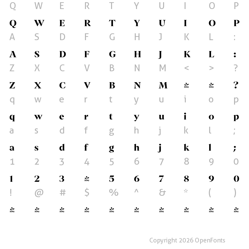 Character Map of FONTSPRING DEMO - Archeron Pro Bold