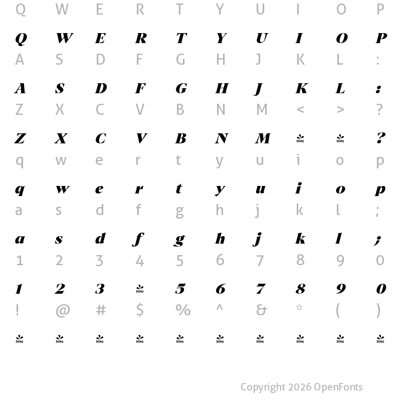 Character Map of FONTSPRING DEMO - Archeron Pro Heavy Italic