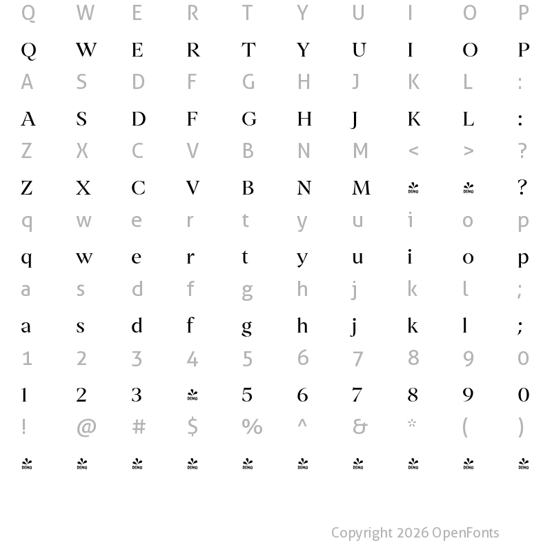 Character Map of FONTSPRING DEMO - Archeron Pro Regular