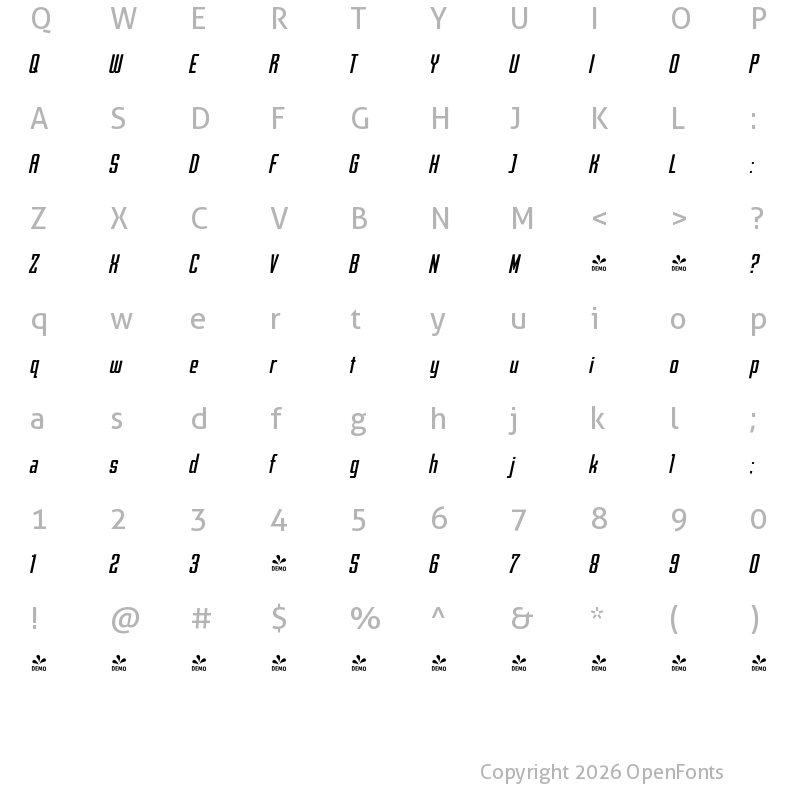 Character Map of FONTSPRING DEMO - Archiva Italic Italic