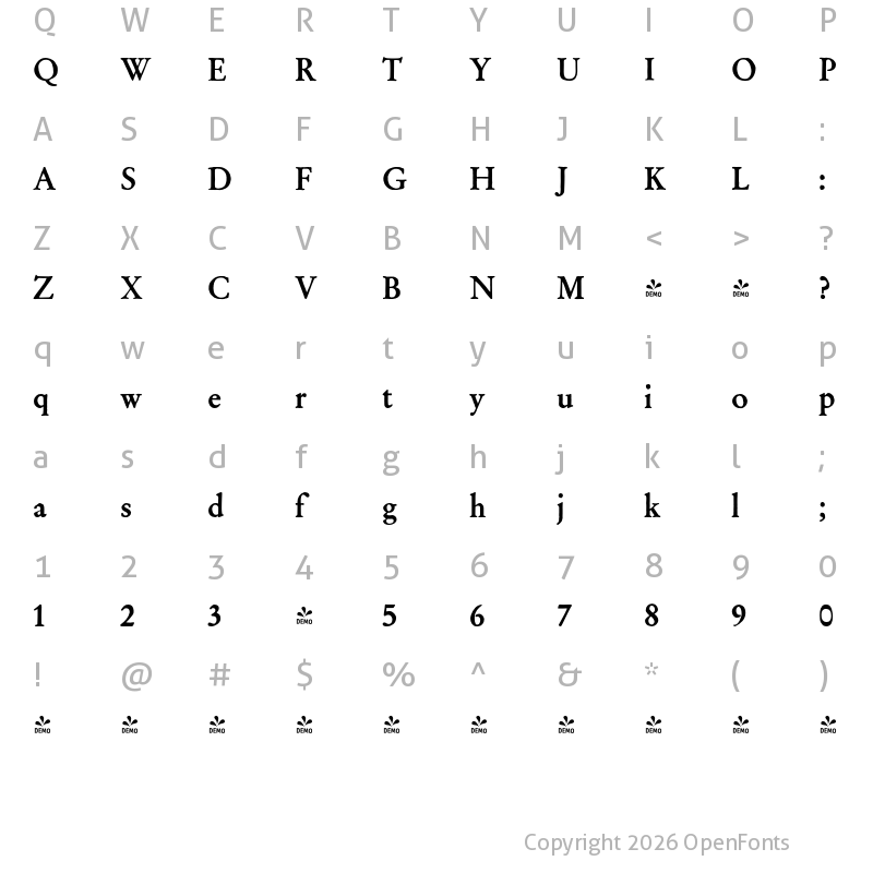 Character Map of FONTSPRING DEMO - Archive Garamond Pro Bold