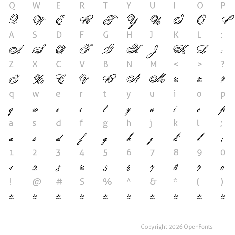 Character Map of FONTSPRING DEMO - Archive Penman Script Regular