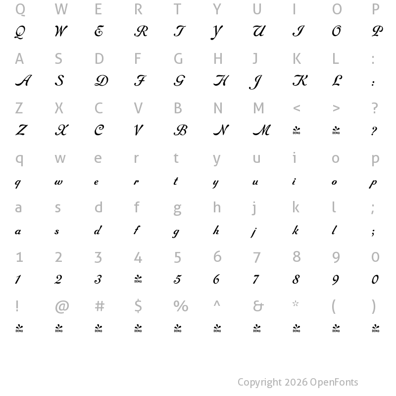 Character Map of FONTSPRING DEMO - Archive Roundface Script Regular