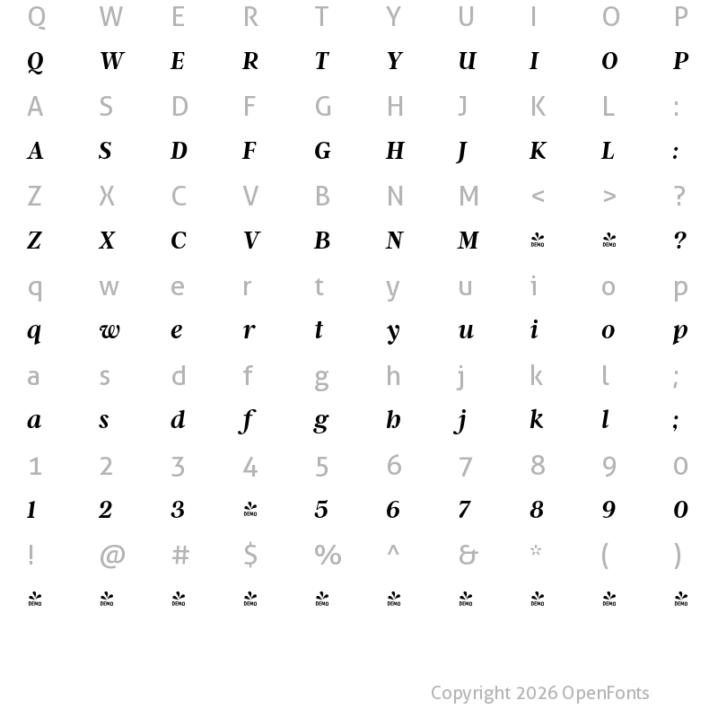 Character Map of FONTSPRING DEMO - Argent CF Demi Bold Italic