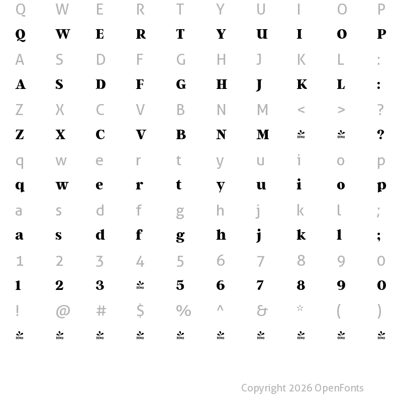 Character Map of FONTSPRING DEMO - Argent CF Extra Bold Regular