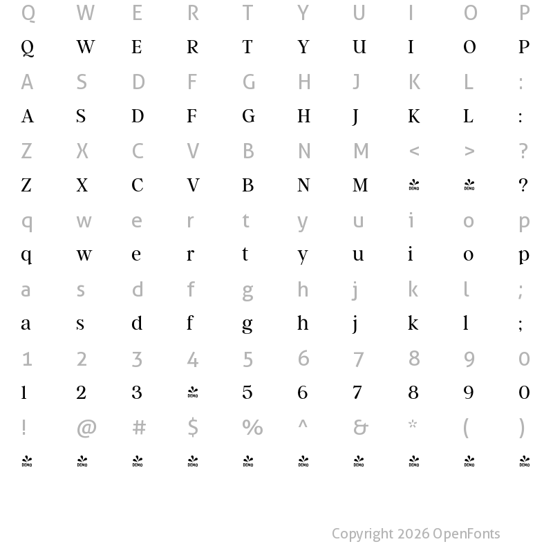 Character Map of FONTSPRING DEMO - Argent CF Light Regular