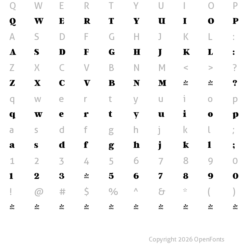 Character Map of FONTSPRING DEMO - Argent CF Super Regular
