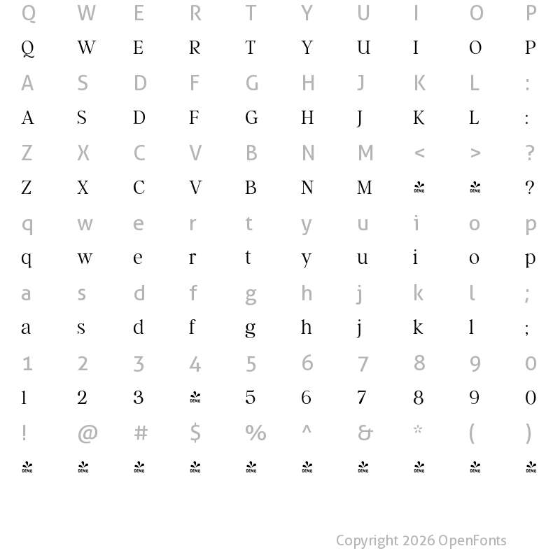 Character Map of FONTSPRING DEMO - Argent CF Thin Regular