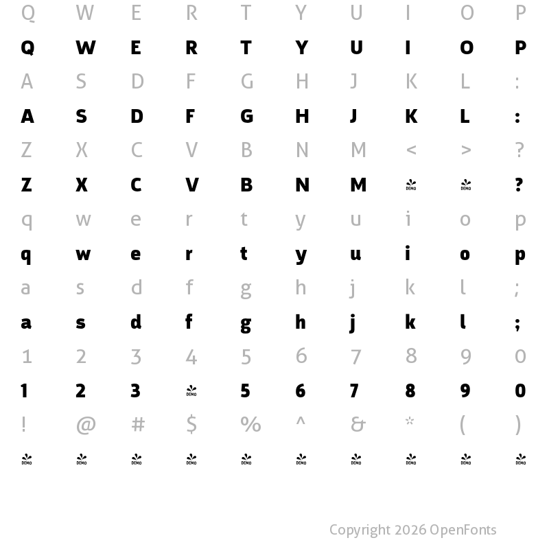 Character Map of FONTSPRING DEMO - Argumentum Blk Regular