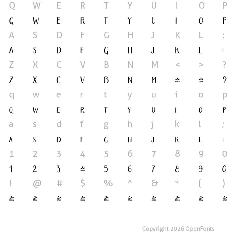 Character Map of FONTSPRING DEMO - Ariadne Sans Condensed Regular