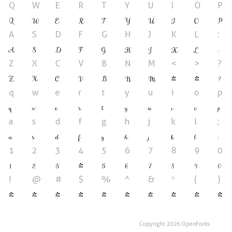 Character Map of FONTSPRING DEMO - Ariadne Script Regular