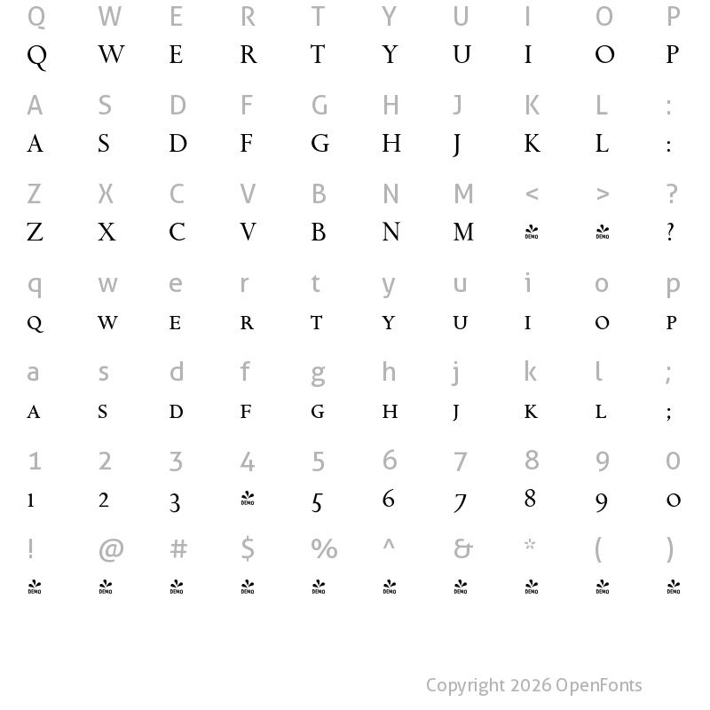 Character Map of FONTSPRING DEMO - Aries Cap Small Cap Regular