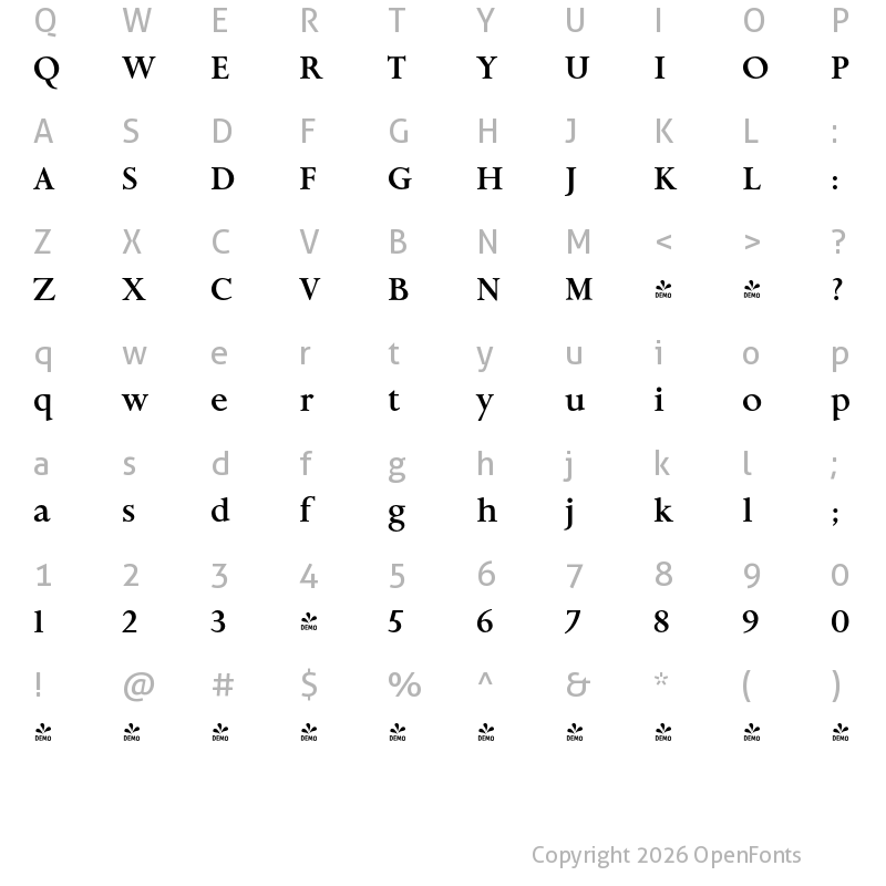 Character Map of FONTSPRING DEMO - Aries Ranging Figs Bold Regular