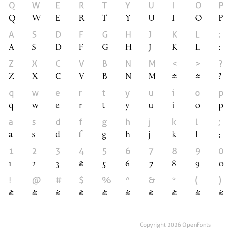 Character Map of FONTSPRING DEMO - Aries Regular