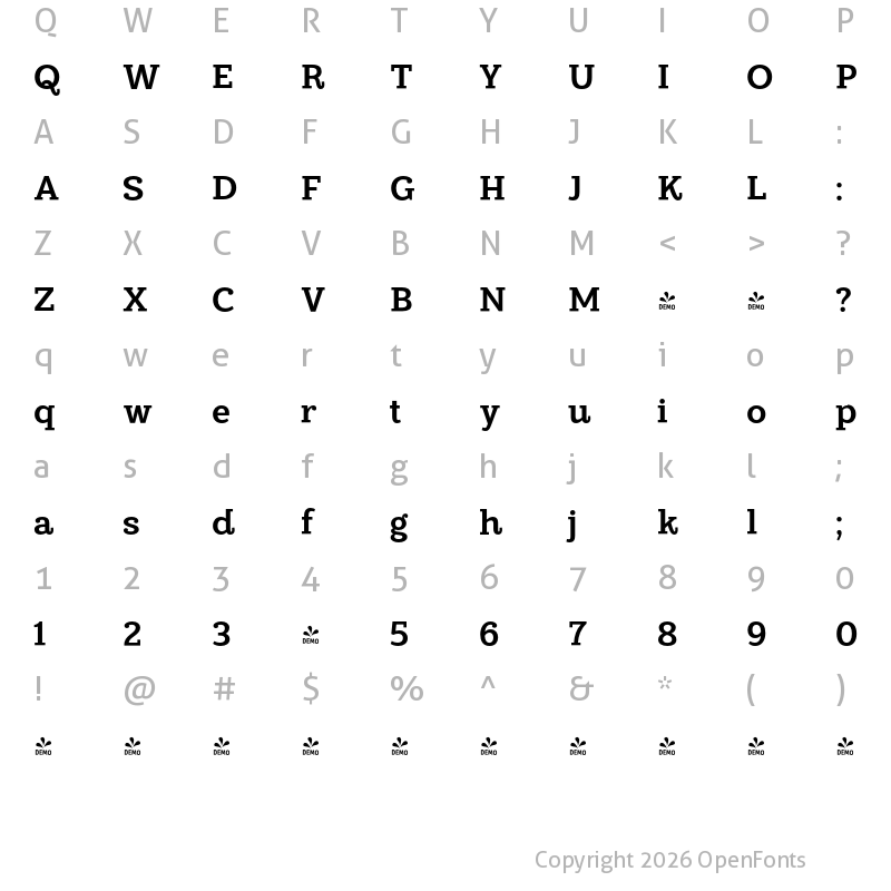 Character Map of FONTSPRING DEMO - Arigola Bold Regular