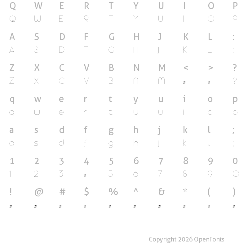 Character Map of FONTSPRING DEMO - Arista Pro Alternate Hairline Regular