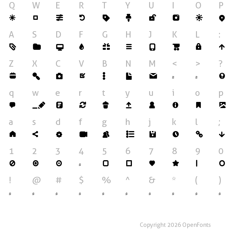 Character Map of FONTSPRING DEMO - Arista Pro Icons Bold
