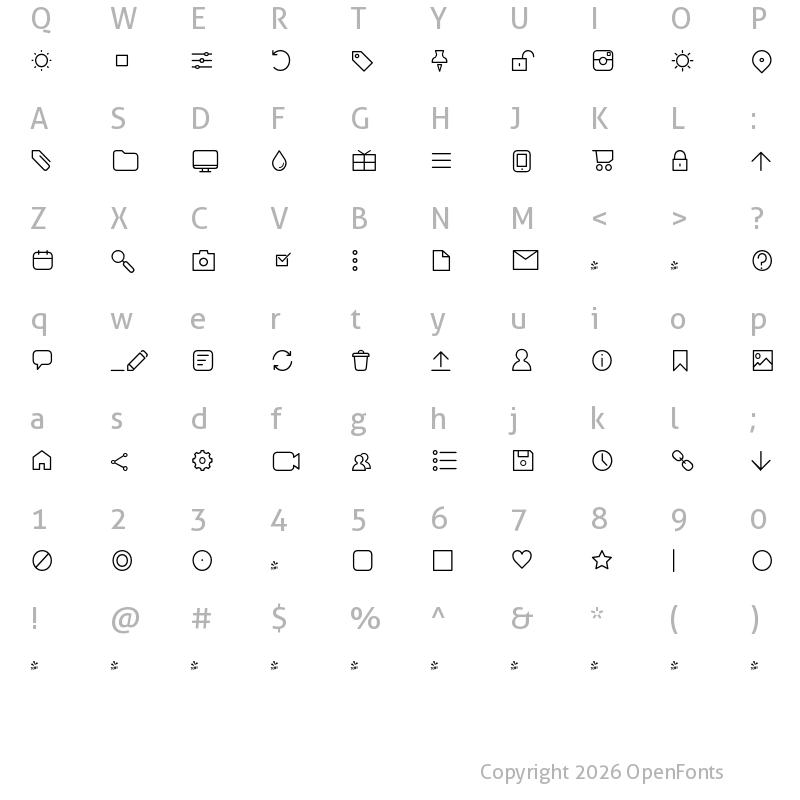 Character Map of FONTSPRING DEMO - Arista Pro Icons ExtraLight Regular