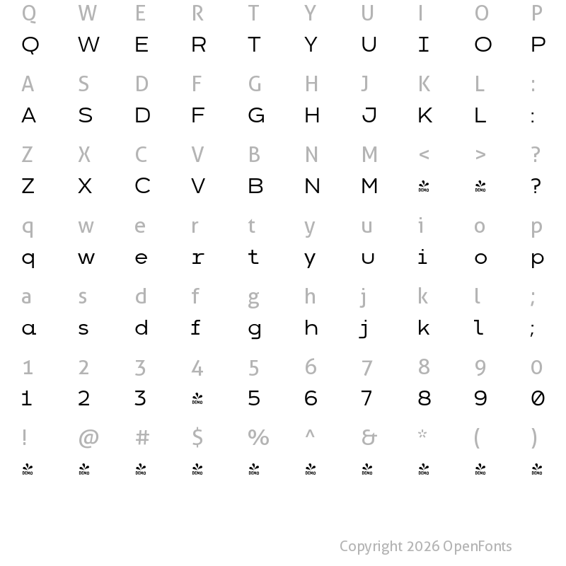 Character Map of FONTSPRING DEMO - Arkibal Mono Rg Medium