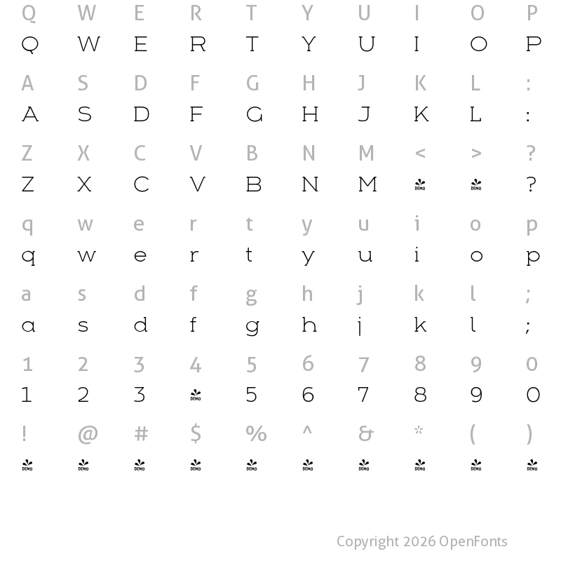 Character Map of FONTSPRING DEMO - Arkibal Serif Lt Light
