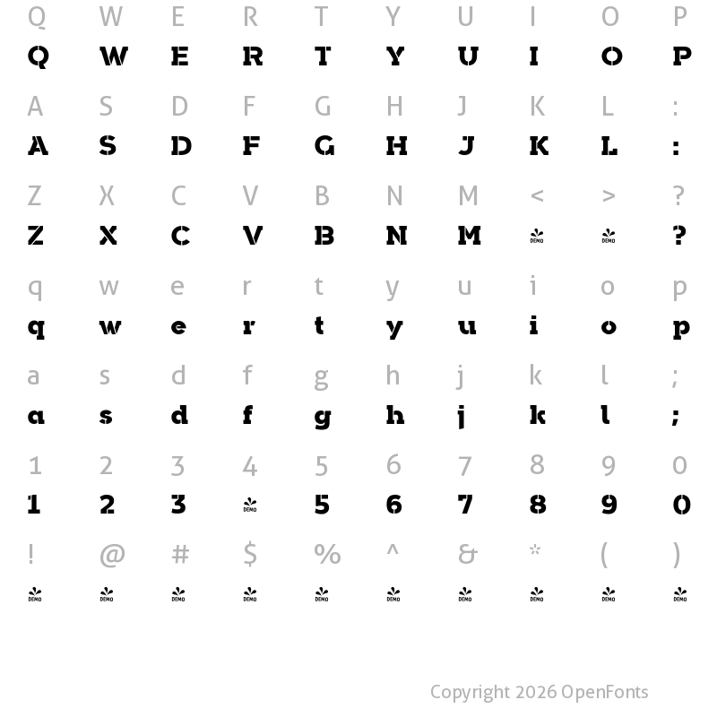 Character Map of FONTSPRING DEMO - Arkibal Serif Stencil Heavy