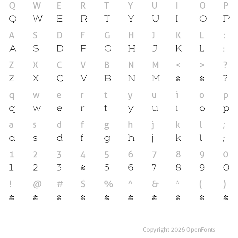 Character Map of FONTSPRING DEMO - Arkibal Serif Stencil Lt Light
