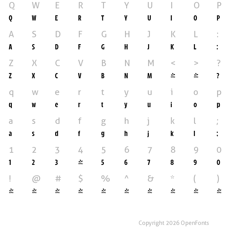 Character Map of FONTSPRING DEMO - Arlen Tight Regular