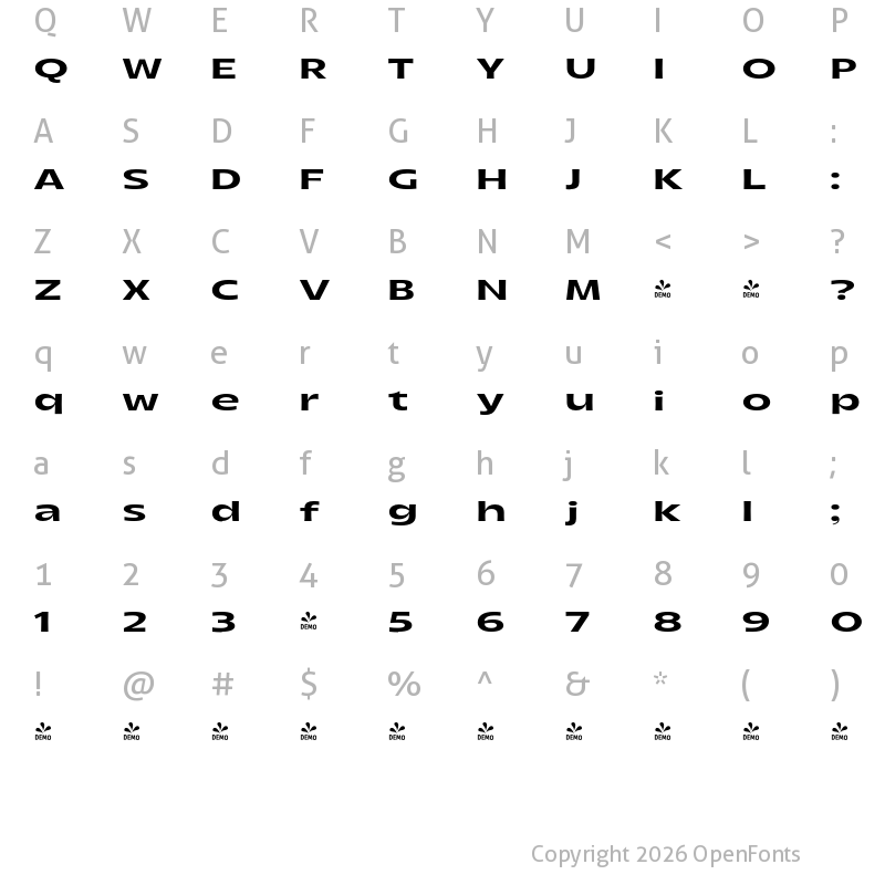 Character Map of FONTSPRING DEMO - Arlen Wide Regular