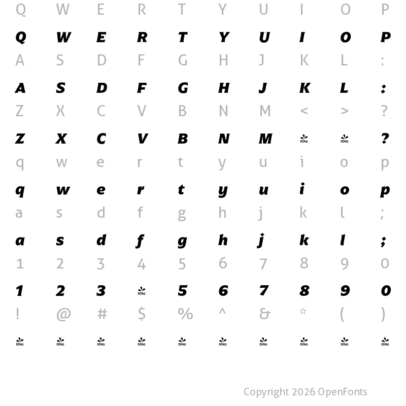 Character Map of FONTSPRING DEMO - Arpona ExtraBold Italic