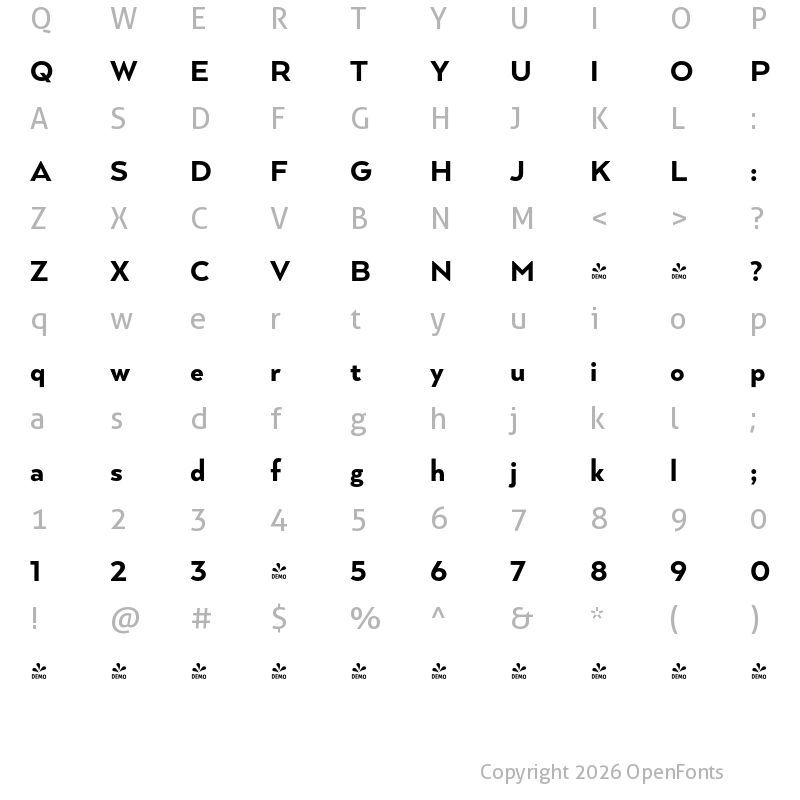 Character Map of FONTSPRING DEMO - Arquitecta Bold Regular