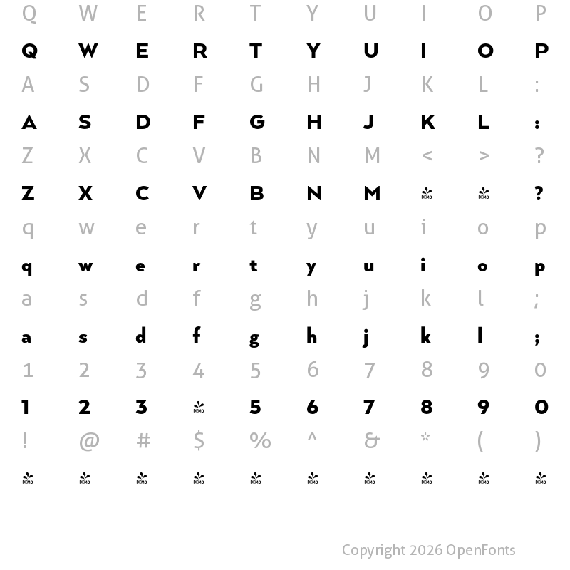 Character Map of FONTSPRING DEMO - Arquitecta ExtraBold Regular