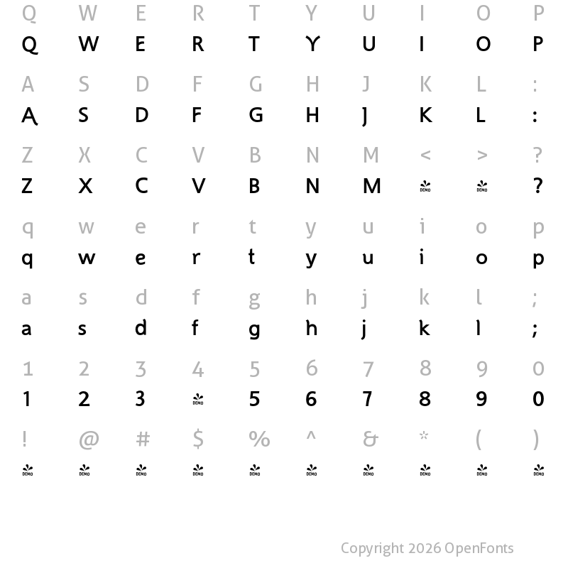 Character Map of FONTSPRING DEMO - Artemis JY Bold