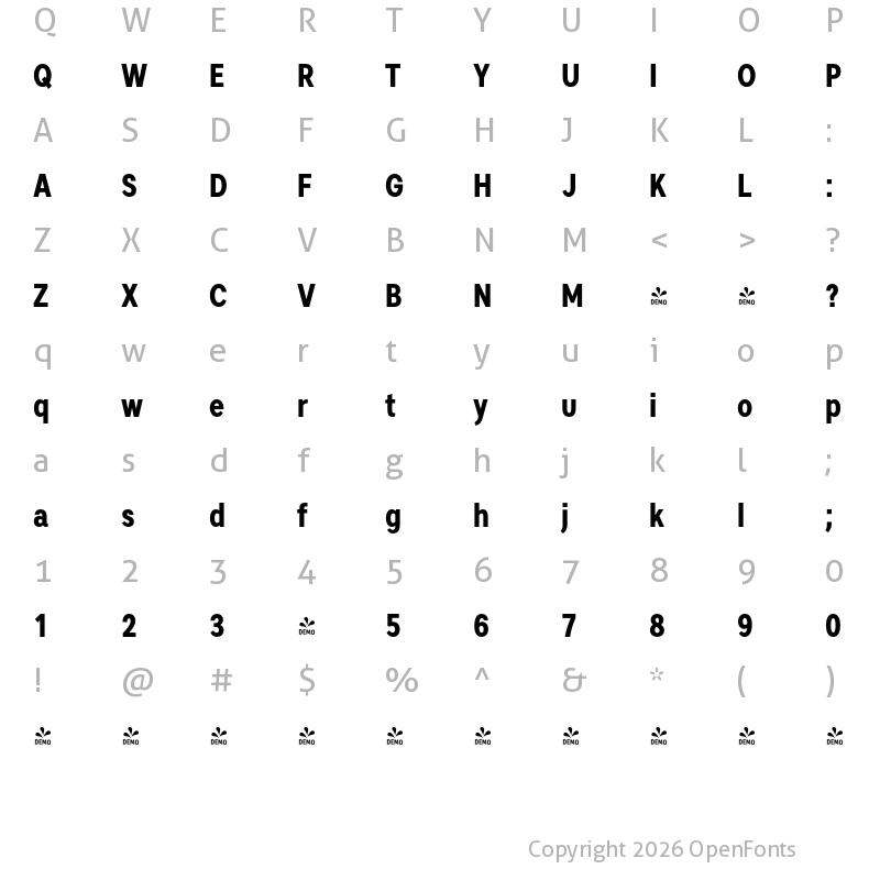 Character Map of FONTSPRING DEMO - Artico Condensed Bold Regular