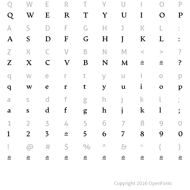 Character Map of FONTSPRING DEMO - Artifex CF Bold