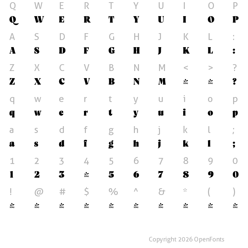 Character Map of FONTSPRING DEMO - Artusi Grande Heavy Regular