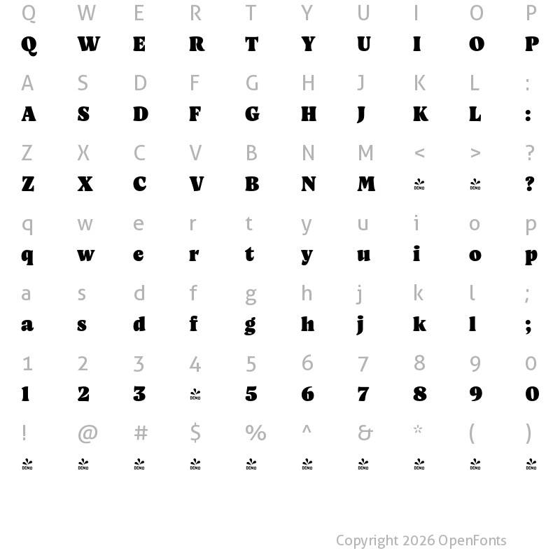Character Map of FONTSPRING DEMO - Artusi Heavy Regular
