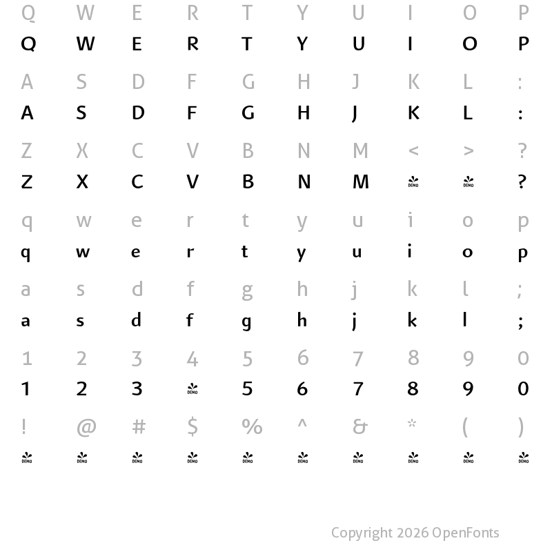 Character Map of FONTSPRING DEMO - ArumSans Lt Bold