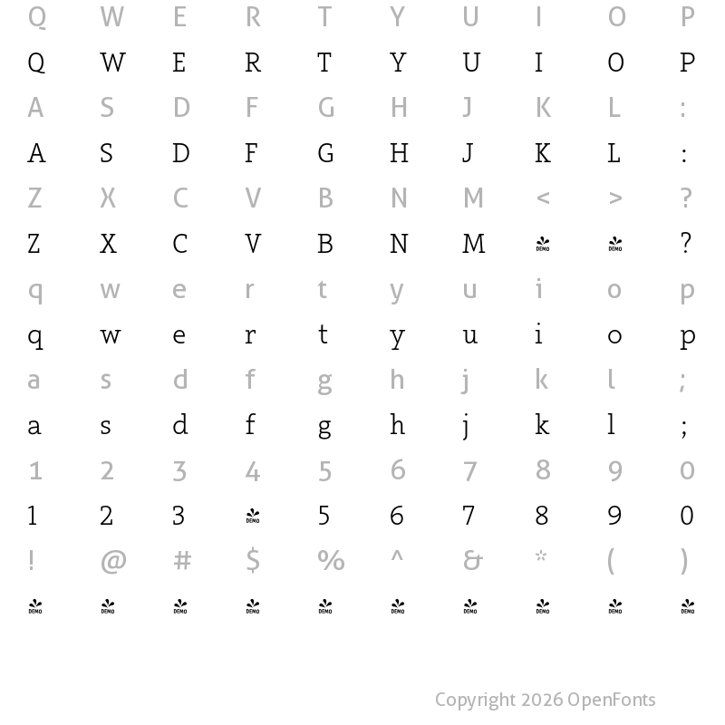 Character Map of FONTSPRING DEMO - Arventa Slab PRO Light Regular