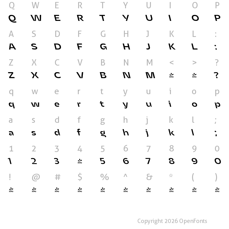 Character Map of FONTSPRING DEMO - Asgard Fit Medium Backslant Regular