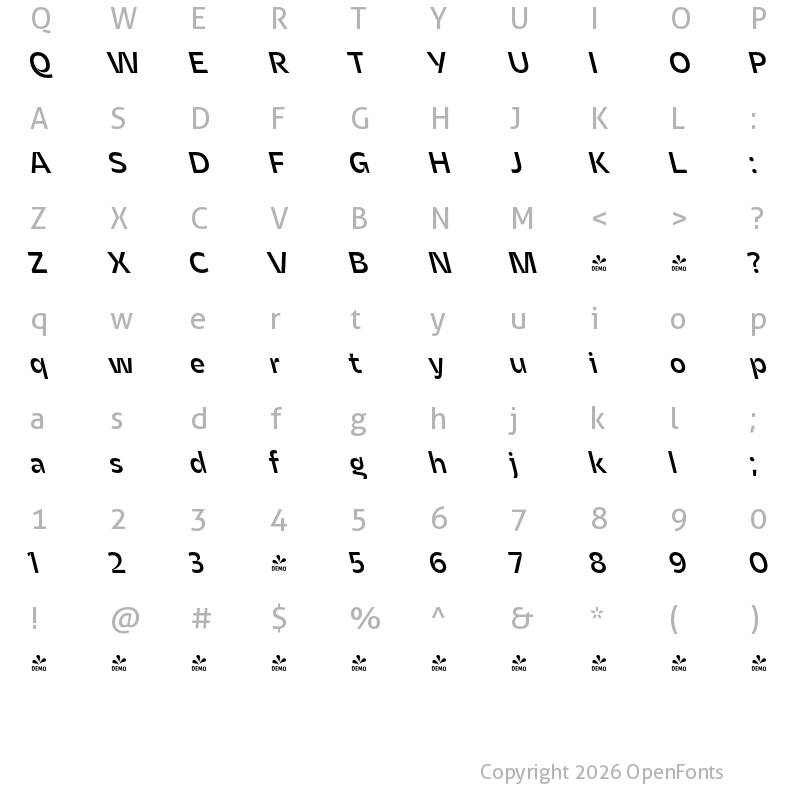 Character Map of FONTSPRING DEMO - Asgard Medium Backslant Regular