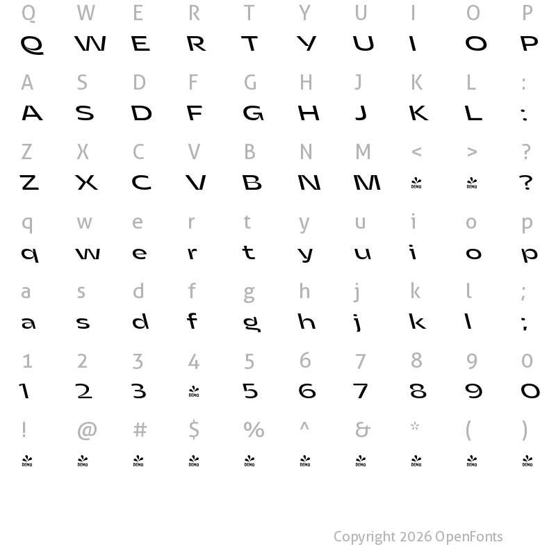 Character Map of FONTSPRING DEMO - Asgard Wide Backslant Regular