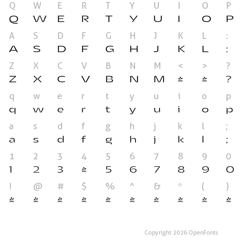 Character Map of FONTSPRING DEMO - Asgard Wide Light Regular