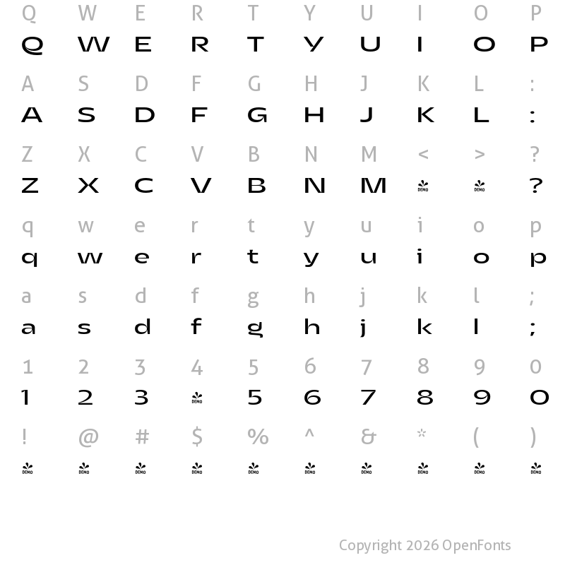 Character Map of FONTSPRING DEMO - Asgard Wide Regular