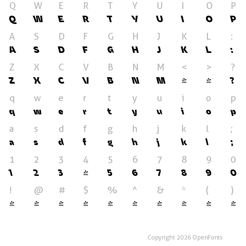 Character Map of FONTSPRING DEMO - Asgard Xbold Backslant Regular