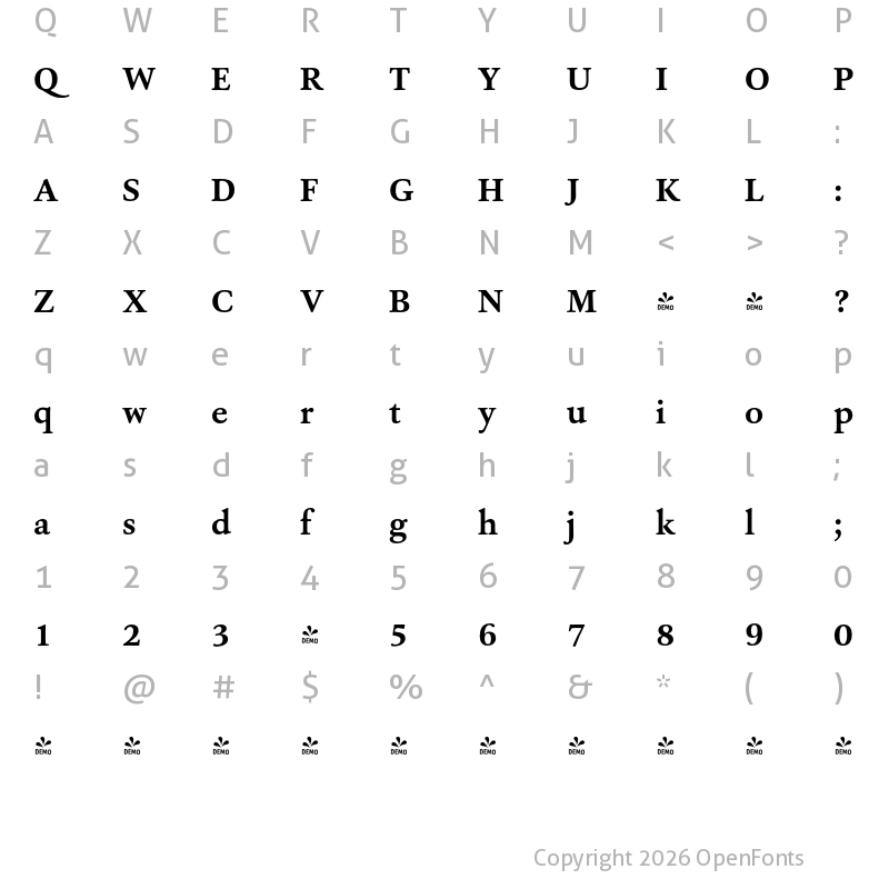 Character Map of FONTSPRING DEMO - Ashbury Bold